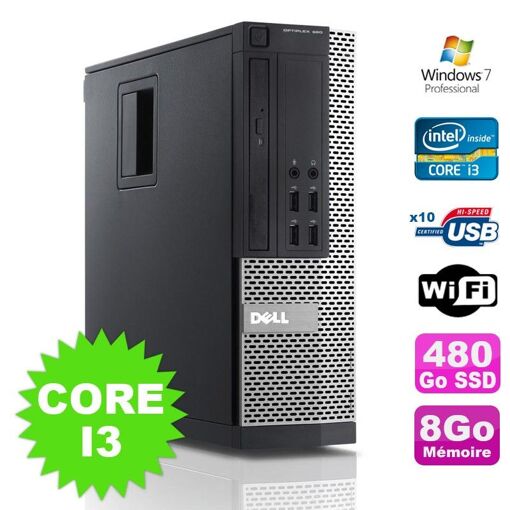 PC de escritorio Dell Optiplex 990 SFF - Procesador Intel Core i3-2120, 8 GB de RAM, 480 GB SSD, DVD, WiFi, Windows 7 Pro