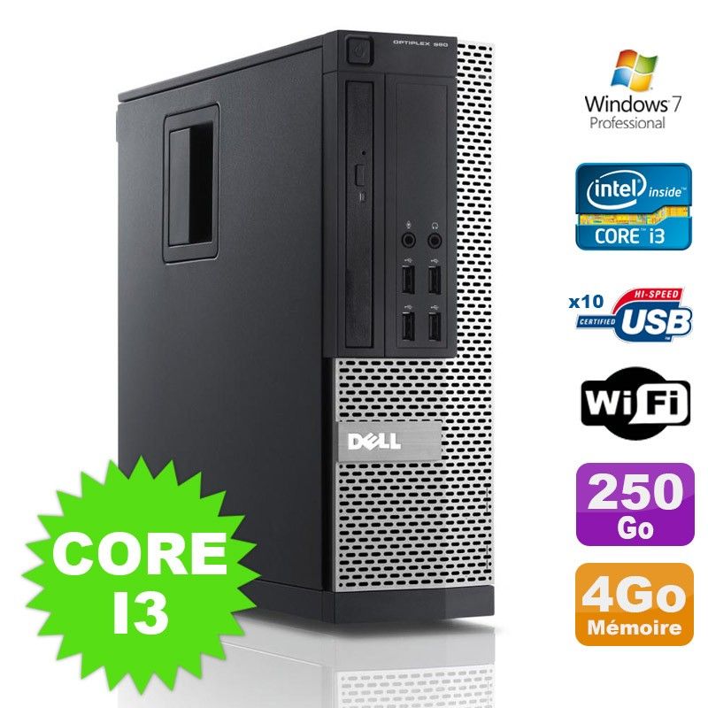 Dell Optiplex 990 SFF Desktop PC - i3-2120, 4GB RAM, 250GB HDD, DVD, WiFi, Windows 7 Pro