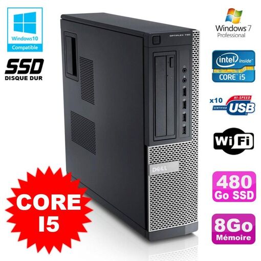 PC de escritorio Dell Optiplex 790 DT - Procesador Intel i5-2400, 8 GB de RAM, 480 GB SSD, DVD, WiFi, Windows 7
