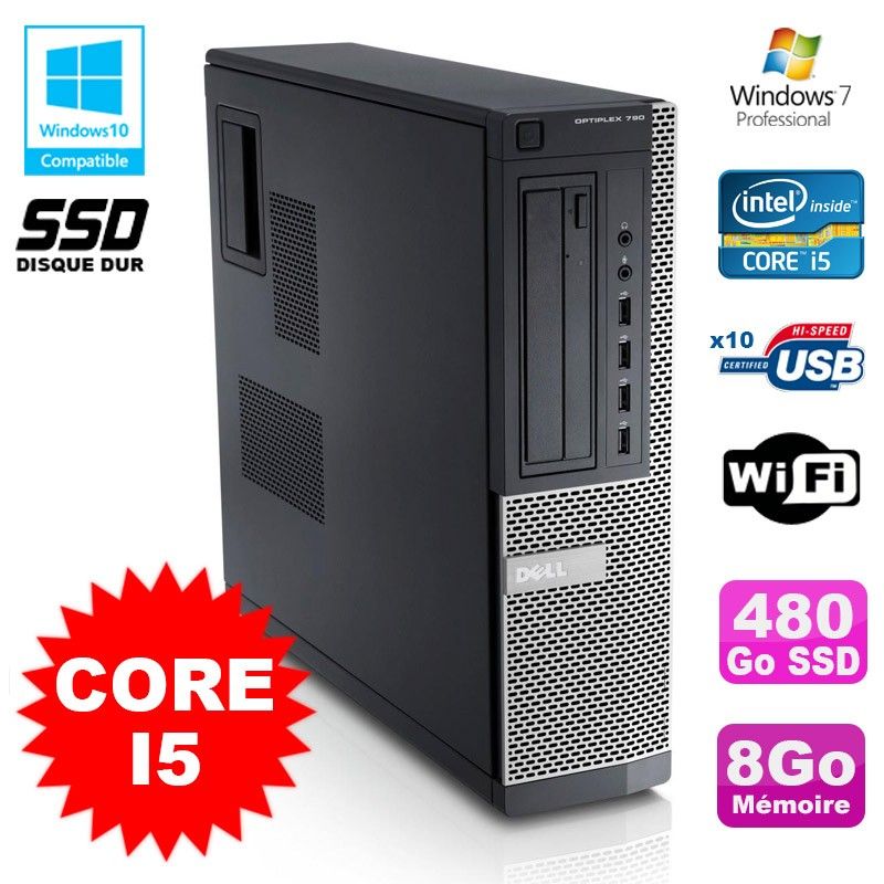 Dell Optiplex 790 DT Desktop PC - Intel i5-2400, 8GB RAM, 480GB SSD, DVD, WiFi, Windows 7