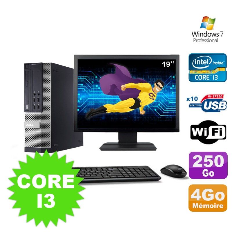 Dell Optiplex 990 SFF I3-2120 3.3GHz 4GB 250GB DVD WiFi Windows 7 + 19" Screen