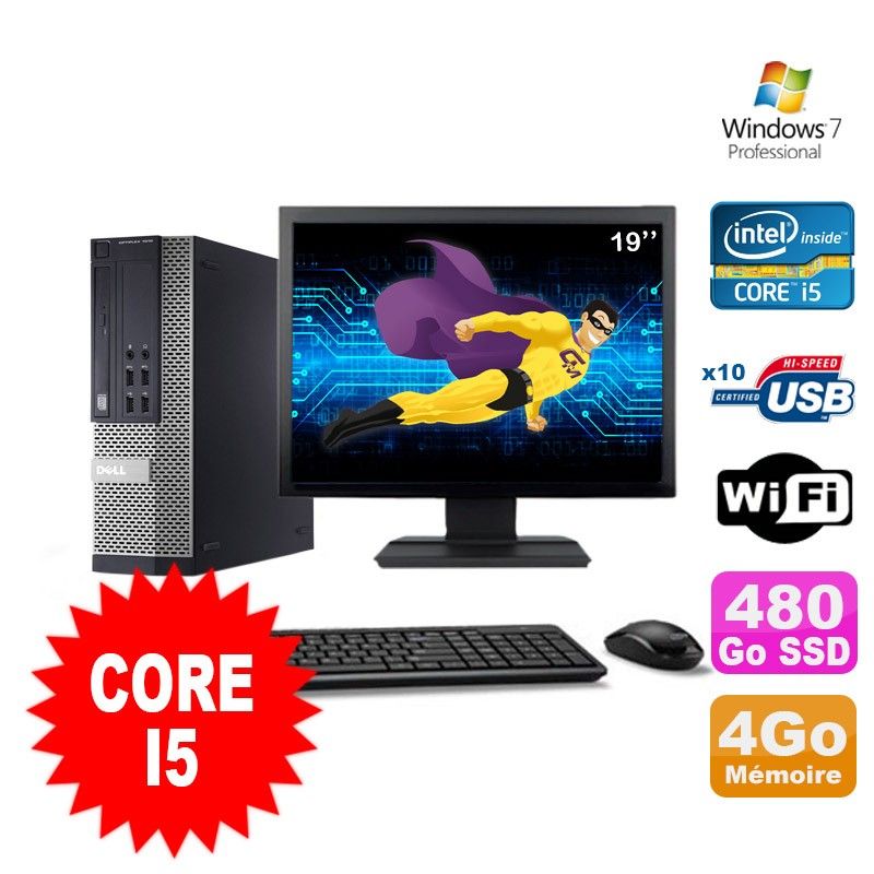 Dell Optiplex 990 SFF I5-2400 3.1GHz 4GB 480GB SSD DVD WiFi Windows 7 + 19" Screen