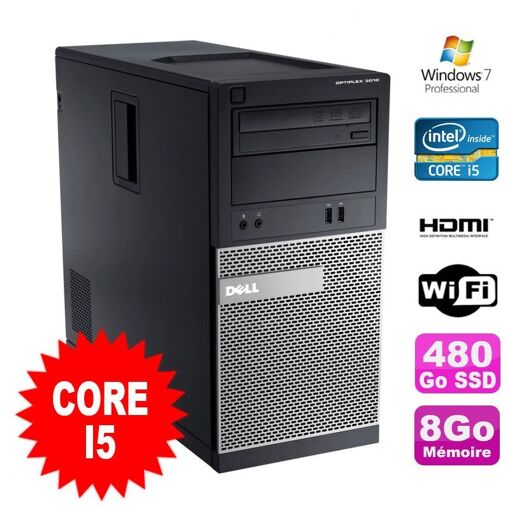 PC de escritorio Dell Optiplex 3010 MT - Procesador Intel i5-2400, 8 GB de RAM, 480 GB SSD, HDMI, WiFi, Windows 7 Profesional