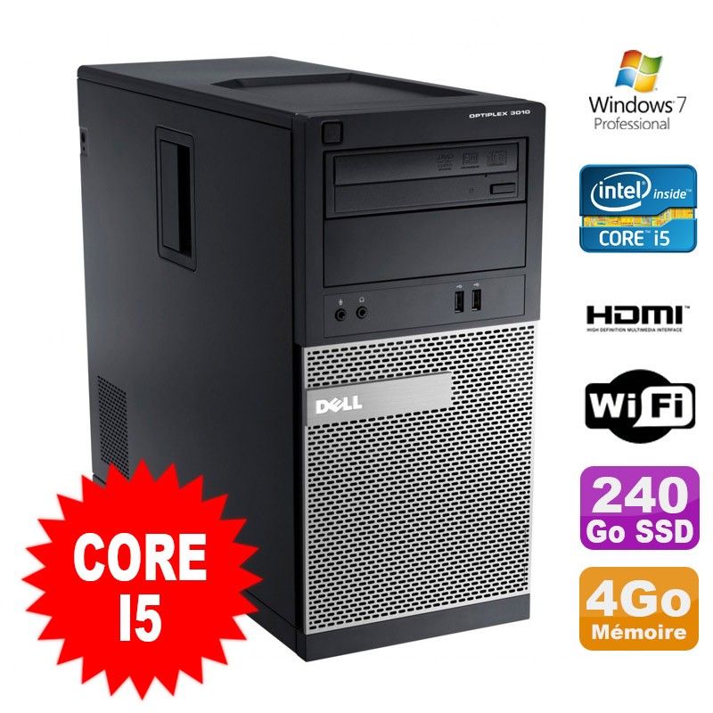 Dell Optiplex 3010 MT Desktop PC - Intel Core i5-2400, 4GB RAM, 240GB SSD, HDMI, Wi-Fi, Windows 7