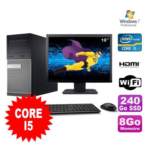 PC de escritorio Dell 3010 MT - Procesador Intel Core i5-2400, 8 GB de RAM, 240 GB SSD, Grabadora de DVD, HDMI, WiFi, Windows 7 Profesional