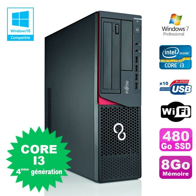 PC Fujitsu E720 SFF - Intel Core i3-4130, 8GB RAM, 480GB SSD, WiFi, Windows 7 Pro