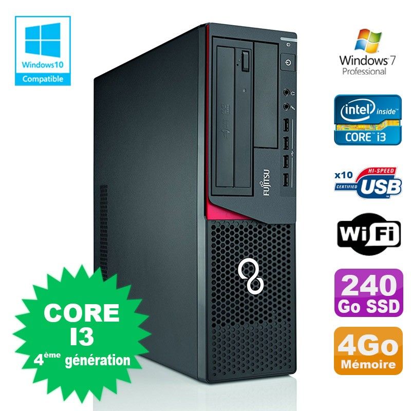 Fujitsu E720 SFF PC - Intel Core i3-4130, 3.4GHz, 4GB RAM, 240GB SSD, DVD Burner, WiFi