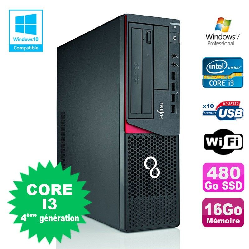 PC Fujitsu E720 SFF - Intel Core i3-4130, 3.4 GHz, 16 GB RAM, 480 GB SSD, WiFi