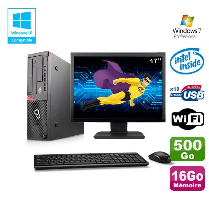 Fujitsu PC E720 with Intel Pentium G3220, 16GB RAM, 500GB HDD, DVD Burner, WiFi, Windows 7 Pro