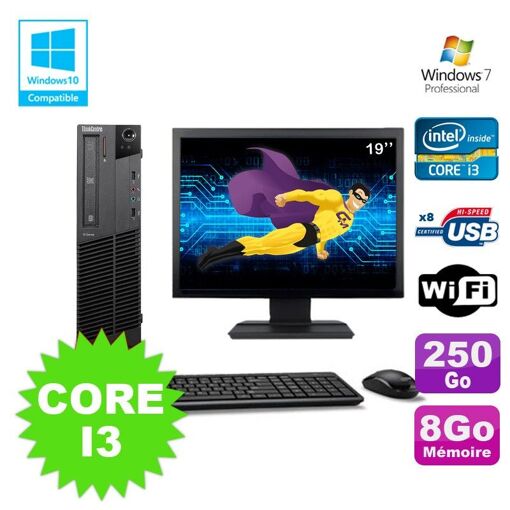 PC de escritorio Lenovo M91p 7005 SFF - Procesador Intel Core i3, 8GB de RAM, 250GB HDD, WiFi, Grabadora de DVD, Windows 7 Profesional