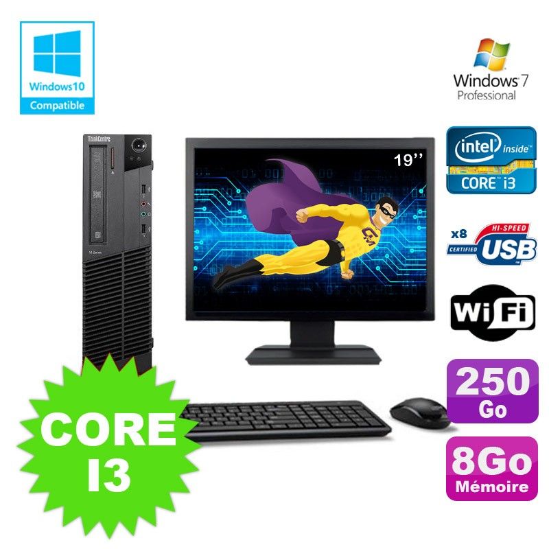 Lenovo M91p 7005 SFF Desktop PC - Core i3, 8GB RAM, 250GB HDD, WiFi, DVD Writer, Windows 7 Pro