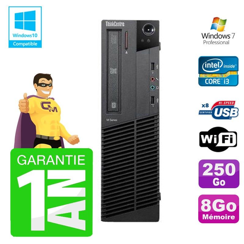 Lenovo M91p SFF Desktop Computer - Intel Core i3-2120, 8GB RAM, 250GB HDD, DVD Burner, WiFi, Windows 7 Pro