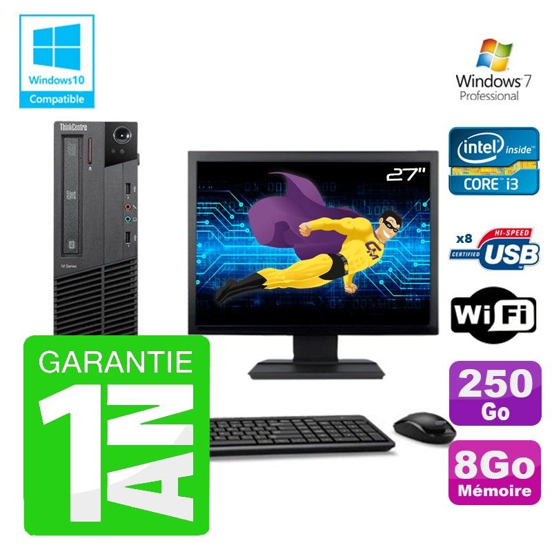 Lenovo M91p SFF Desktop PC - Intel Core i3-2120, 8GB RAM, 250GB HDD, DVD Burner, Wi-Fi, Windows 7 Pro
