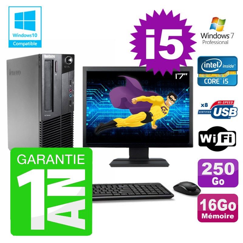 Lenovo M91p SFF Desktop Computer - Intel Core i5-2400, 16GB RAM, 250GB SSD, DVD Burner, WiFi, Windows 7 Pro