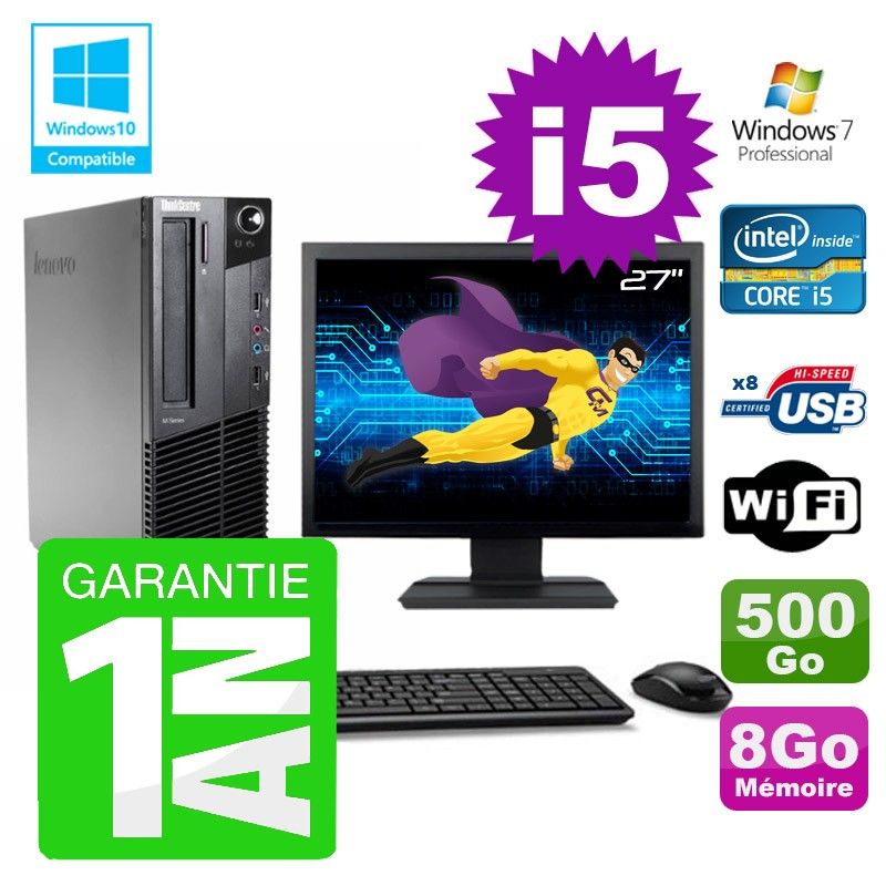 Lenovo M91p SFF Desktop PC - Intel Core i5-2400, 8GB RAM, 500GB HDD, DVD Drive, WiFi, Windows 7 Pro