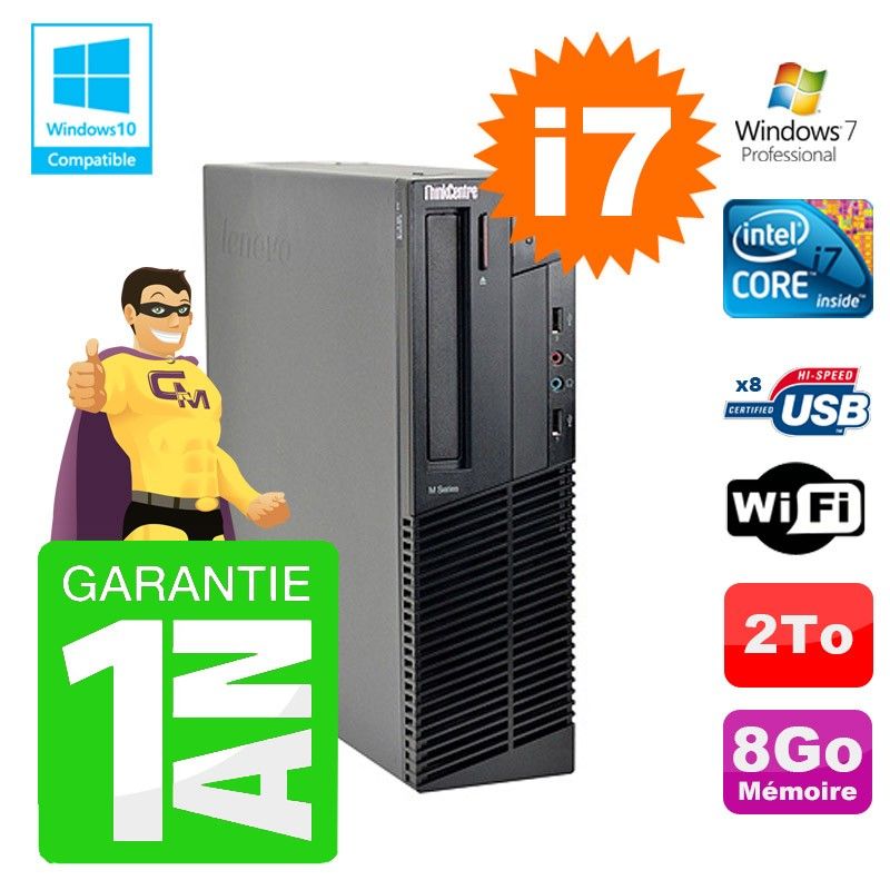 Lenovo M91p SFF Desktop PC - Intel i7-2600, 8GB RAM, 2TB HDD, DVD Drive, WiFi, Windows 7 Pro