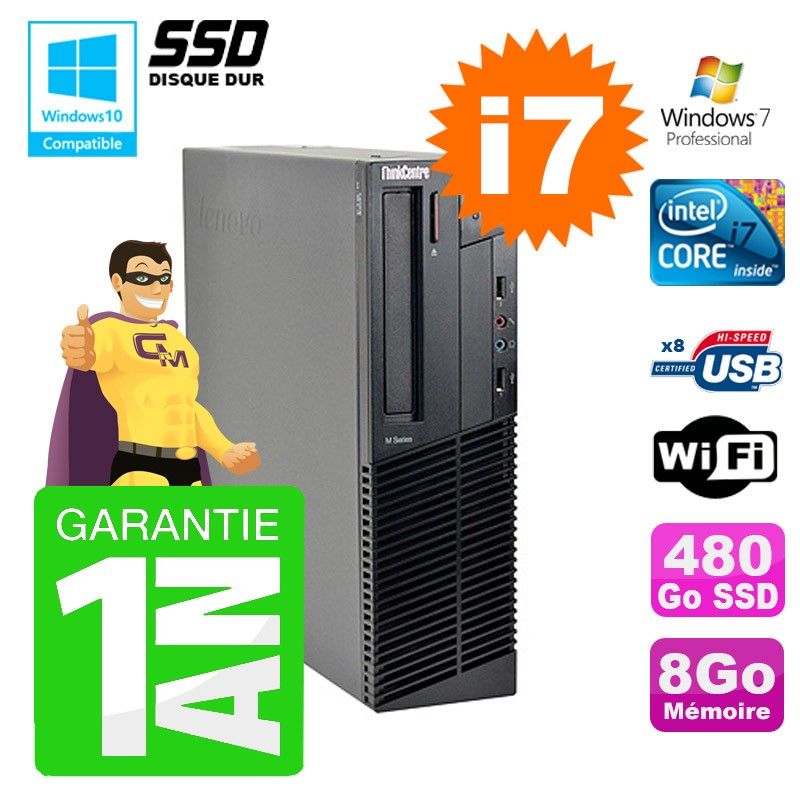 Lenovo M91p SFF PC - Intel i7-2600, 8GB RAM, 480GB SSD, WiFi, Windows 7 Pro