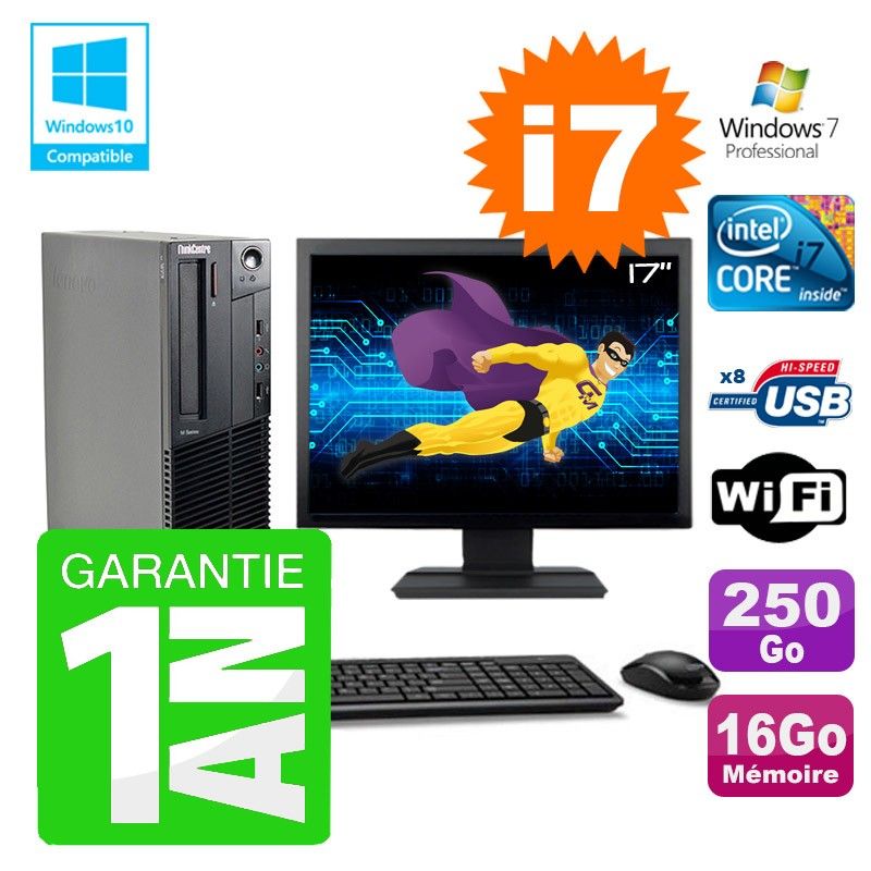 Lenovo M91p SFF Desktop - Intel Core i7-2600, 16GB RAM, 250GB HDD, DVD Burner, WiFi, Windows 7 Pro