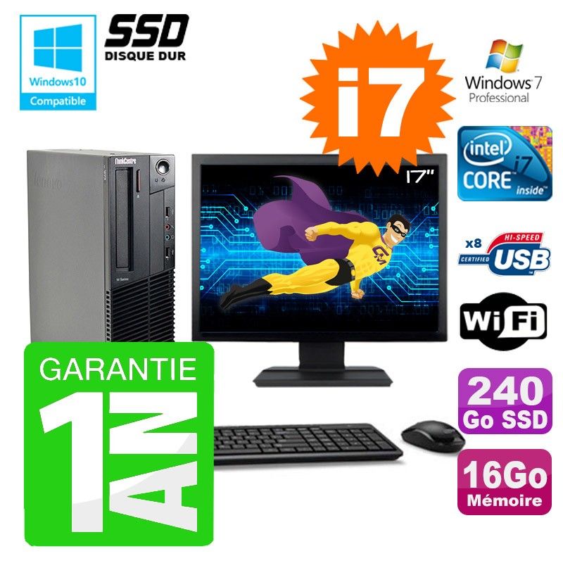 Lenovo M91p SFF Desktop PC - Intel Core i7-2600, 16GB RAM, 240GB SSD, DVD Burner, WiFi, Windows 7 Pro