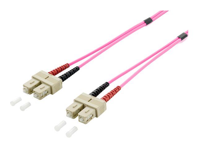 Digital Data Communications LC to SC Multi-Mode Fiber Optic Cable, 1m, Duplex, OM4, 50/125 Microns, Halogen-Free, Pink