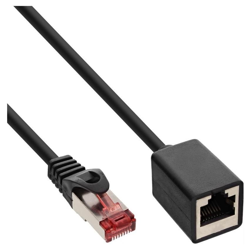 INTOS ELECTRONIC InLine - RJ-45 Male to Female Patch Cable - 2m - SFTP, PiMF - CAT 6 - Halogen-free, Molded, Hook-less - Black