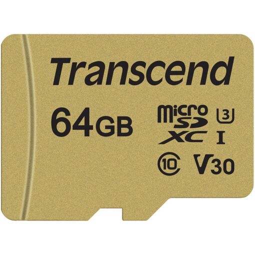 Transcend 500S - MicroSDXC Memory Card with SD Adapter (64GB, V30/UHS-I U3/Class10)