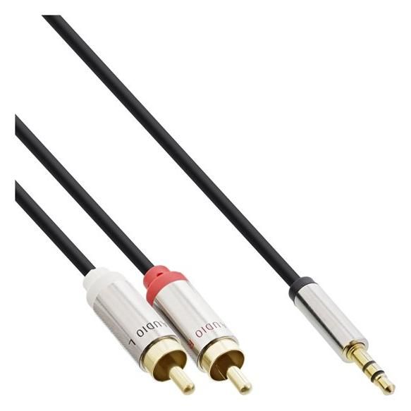 INTOS ELECTRONIC InLine Audio Cable - 2 RCA Male to Mini Stereo 3.5mm Male - 5m - Shielded - Black