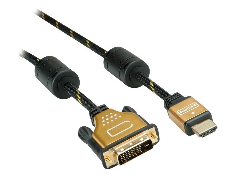 Secomp Roline Gold 1m Double-Link DVI-D to HDMI Adaptor Cable, Shielded, 4K Support
