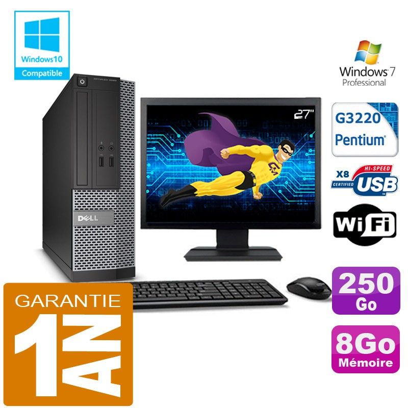 Dell 3020 SFF Computer - Intel Pentium G3220, 8GB RAM, 250GB HDD, WiFi, Windows 7 Pro