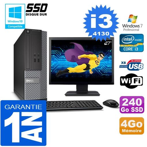 Computadora de escritorio Dell 3020 SFF - Procesador Intel Core i3-4130, 4 GB de RAM, SSD de 240 GB, WiFi, Windows 7 Pro