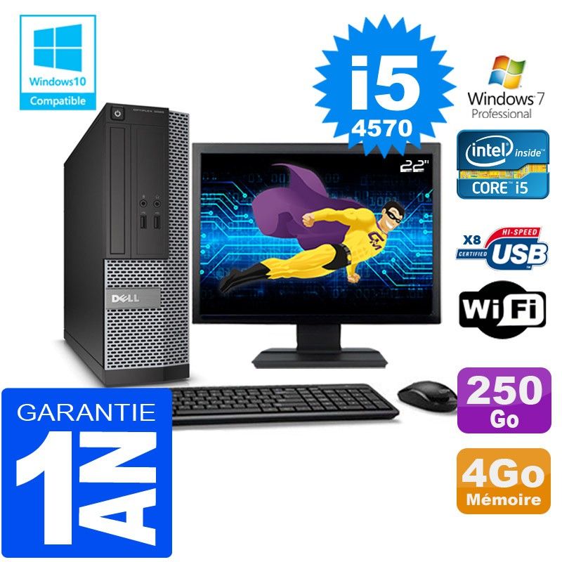 Dell 3020 SFF Desktop PC - Core i5-4570, 4GB RAM, 250GB SSD, WiFi, Windows 7 Pro