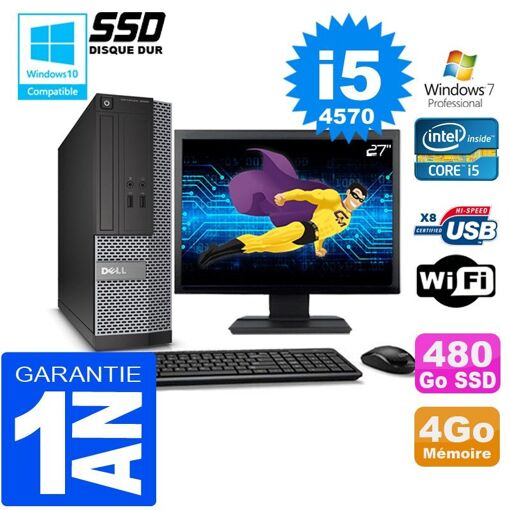 Computadora de escritorio Dell 3020 SFF - Procesador Intel Core i5-4570, 4 GB de RAM, 480 GB SSD, WiFi, Windows 7 Pro