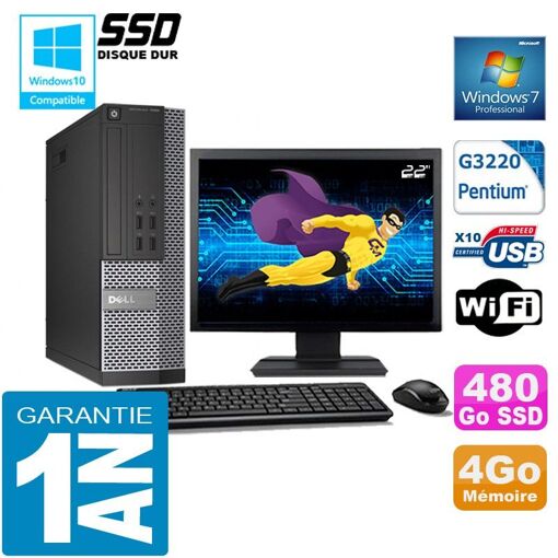PC Dell 7020 SFF - Procesador Intel Pentium G3220, 4GB de RAM, 480GB SSD, WiFi, Windows 7 Pro