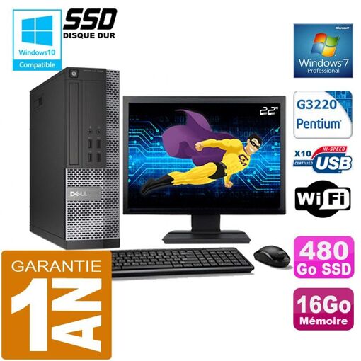 Computadora Dell 7020 SFF - Procesador Intel Pentium G3220, 16GB de RAM, 480GB SSD, WiFi, Windows 7 Pro