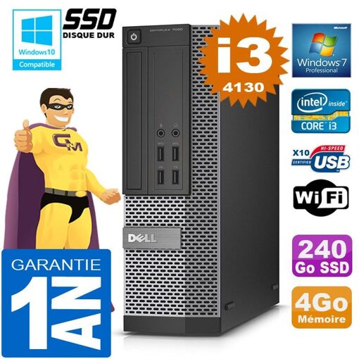 PC Dell 7020 SFF - Intel Core i3-4130, 4GB RAM, 240GB SSD, Grabador de DVD, WiFi
