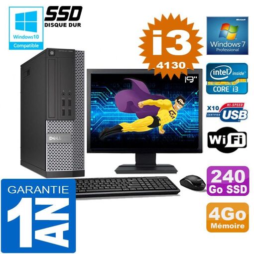 Computadora de escritorio Dell 7020 SFF - Intel Core i3-4130, 4 GB de RAM, 240 GB SSD, WiFi, Windows 7 Pro