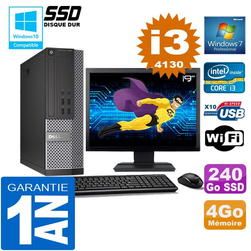 Dell 7020 SFF Desktop - Core i3-4130, 4GB RAM, 240GB SSD, WiFi, Windows 7 Pro