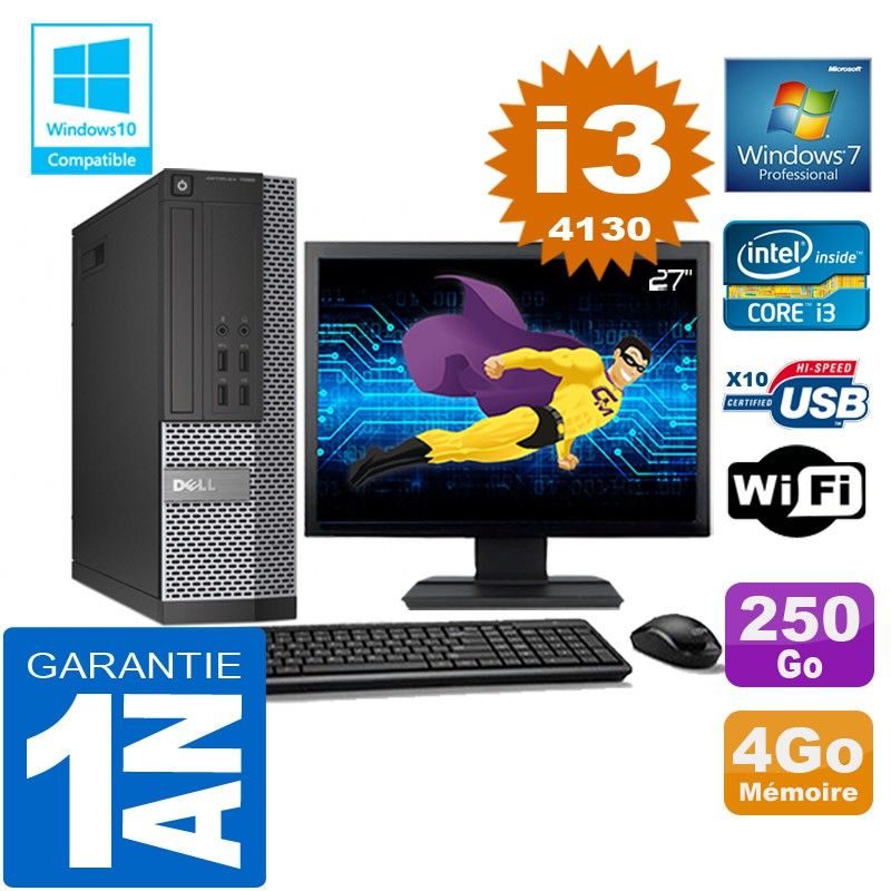 Dell 7020 SFF PC - Core i3-4130, 4GB RAM, 250GB SSD, WiFi, Windows 7 Pro