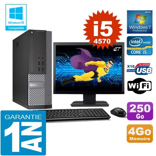 Computadora de escritorio Dell 7020 SFF - Procesador Core i5-4570, 4 GB de RAM, 250 GB SSD, WiFi, Windows 7 Pro
