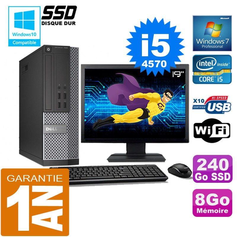 Dell 7020 SFF Desktop PC - Core i5, 8GB RAM, 240GB SSD, WiFi, Windows 7 Pro