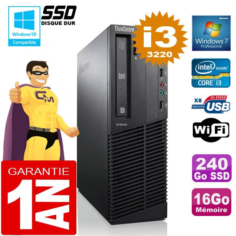 Lenovo M92p SFF Core i3-3220 16GB RAM 240GB SSD DVD Drive Wi-Fi Windows 7 Pro