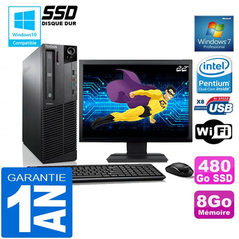 Lenovo M92p SFF Desktop Computer - Intel G630, 8GB RAM, 480GB SSD, WiFi, Windows 7 Pro