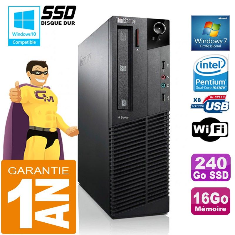 Lenovo M92p SFF Desktop PC - Intel Pentium G630, 16GB RAM, 240GB SSD, DVD Drive, WiFi, Windows 7 Pro