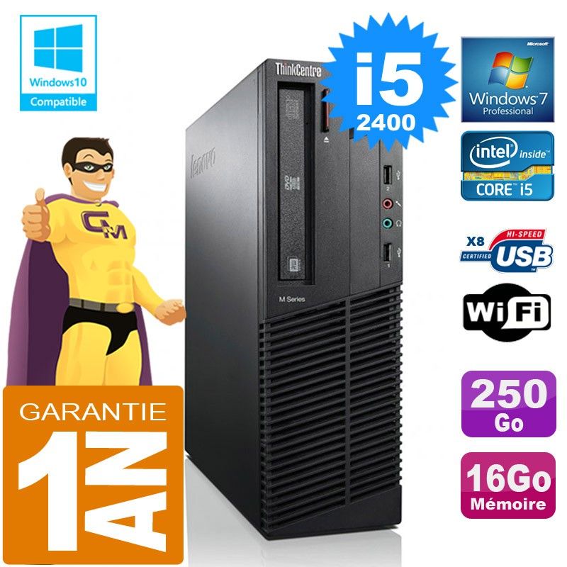 Lenovo M92p SFF Core i5-2400 16GB RAM 250GB HDD DVD Burner WiFi Windows 7 PC