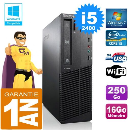 PC de escritorio Lenovo M92p SFF, Intel Core i5-2400, 16GB RAM, 250GB HDD, Grabador de DVD, WiFi, Windows 7 Pro