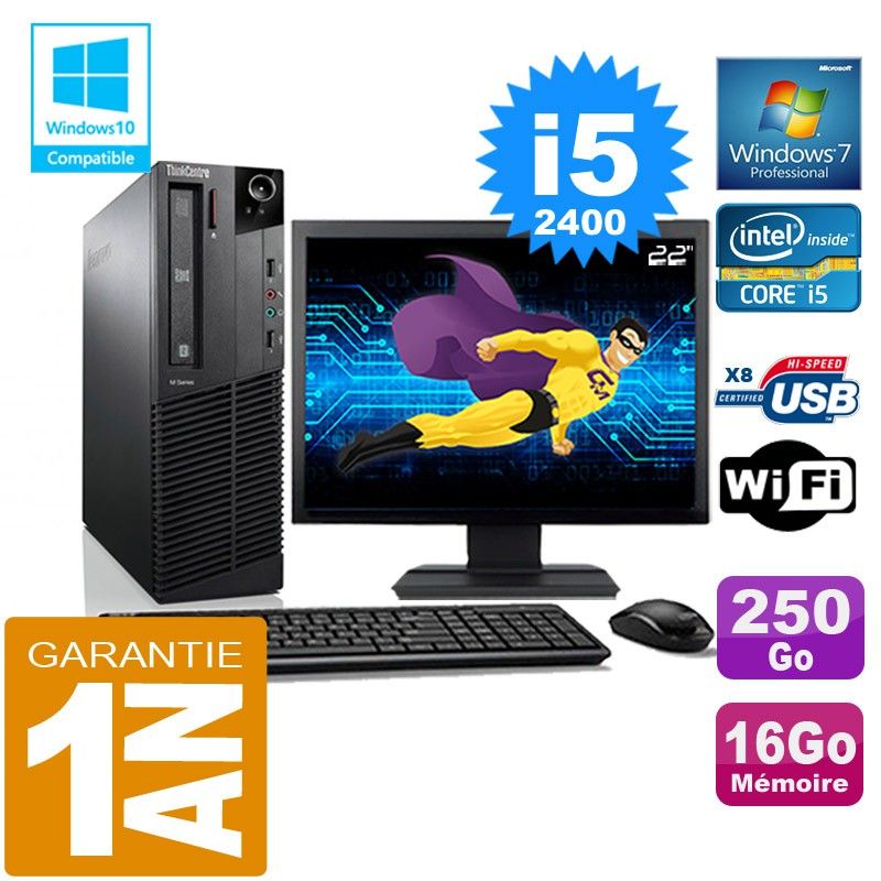 Lenovo M92p SFF Core i5-2400 16GB RAM 250GB SSD WiFi Windows 7 22" Screen All-in-One PC