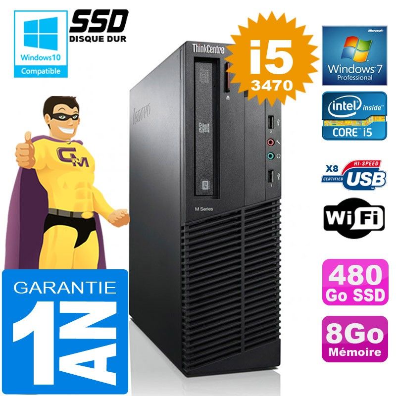Lenovo M92p SFF Core i5-3470 8GB RAM 480GB SSD DVD Writer WiFi Windows 7 Pro