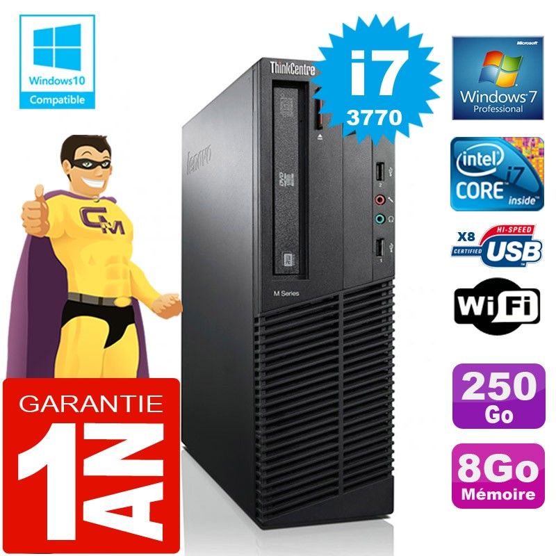 Lenovo M92p SFF Core i7-3770 8GB RAM 250GB HDD DVD Writer WiFi Windows 7 PC