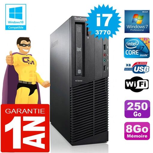 PC de sobremesa Lenovo M92p SFF Core i7-3770 8GB RAM 250GB HDD Grabador de DVD WiFi Windows 7