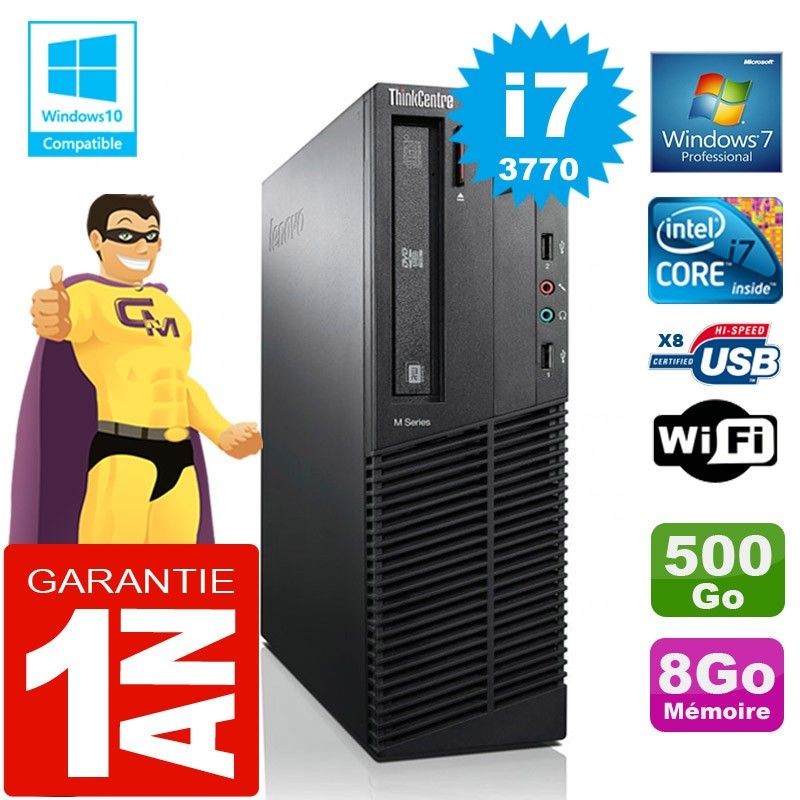 Lenovo M92p SFF Core i7-3770 8GB RAM 500GB HDD DVD Writer WiFi Windows 7 PC